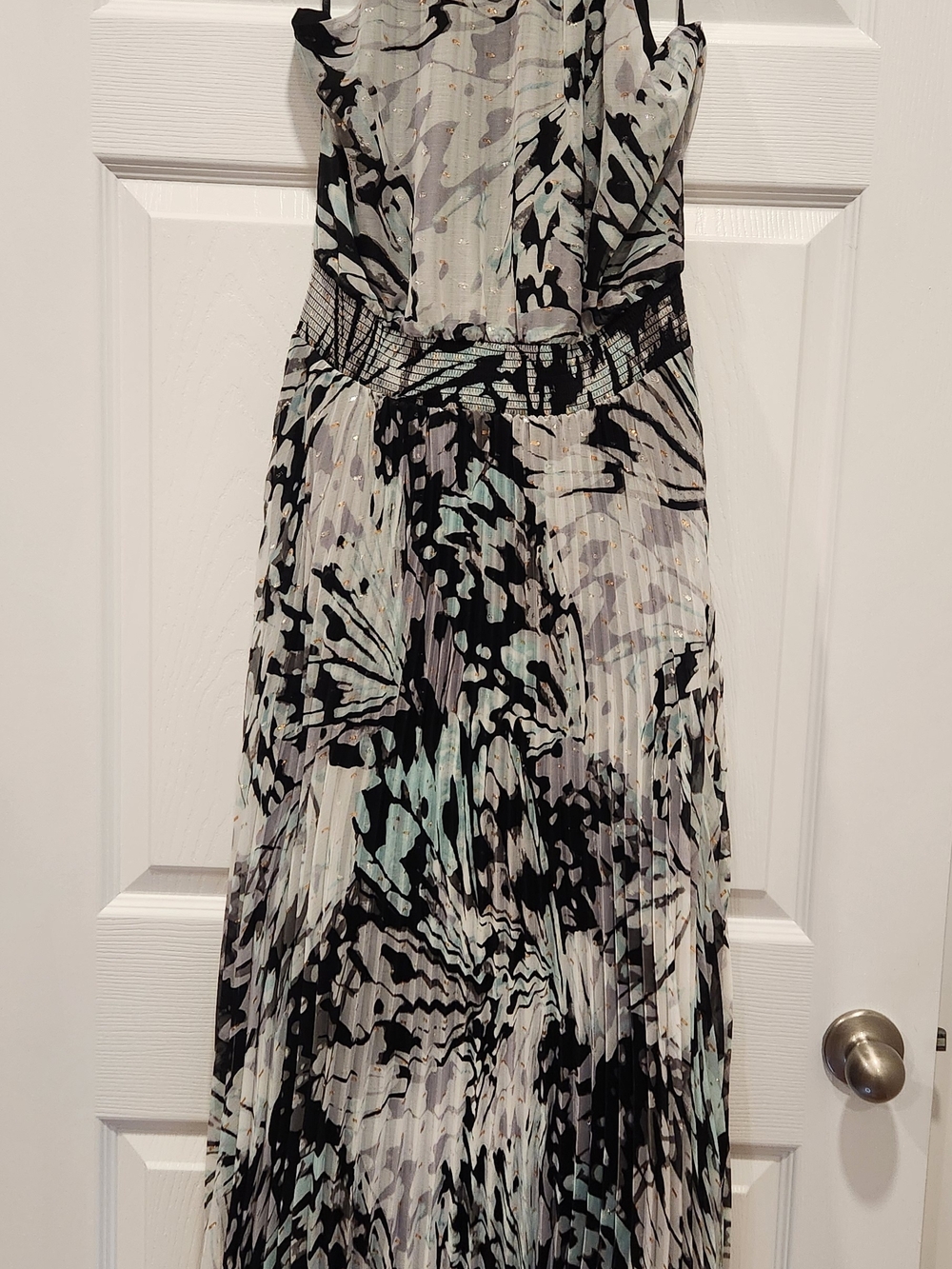 White House Black Market Butterfly Pleated Halter in Ecru and Aquifer